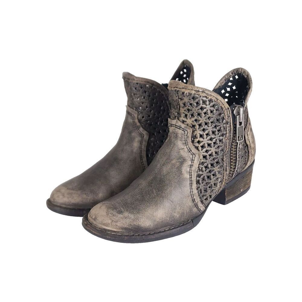 Corral CircleG Women’s US6,5 Leather Distressed Gray Cutout Ankle Western Boots